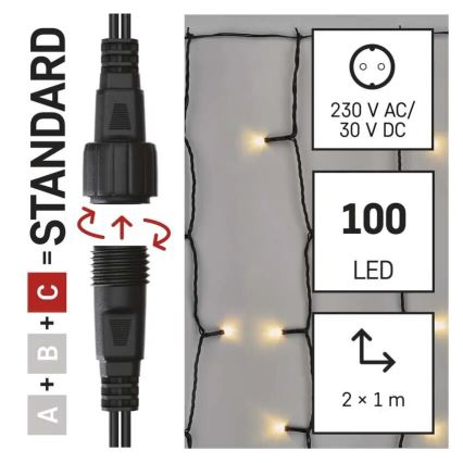 LED lauko girlianda 100xLED/1x2m IP44 šiltai balta