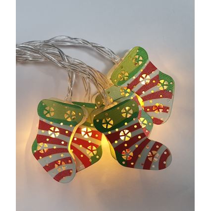 LED lauko girlianda 10xLED/2xAA 1,65 m IP44 šiltai balta kojinės