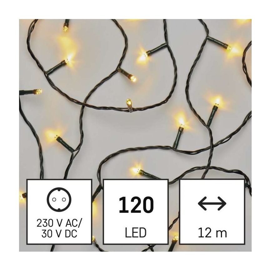 LED lauko girlianda, 120 LED, 8 režimai, 17 m, IP44, šiltai balta