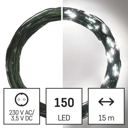 LED lauko girlianda 150xLED/20m IP44 šaltai balta