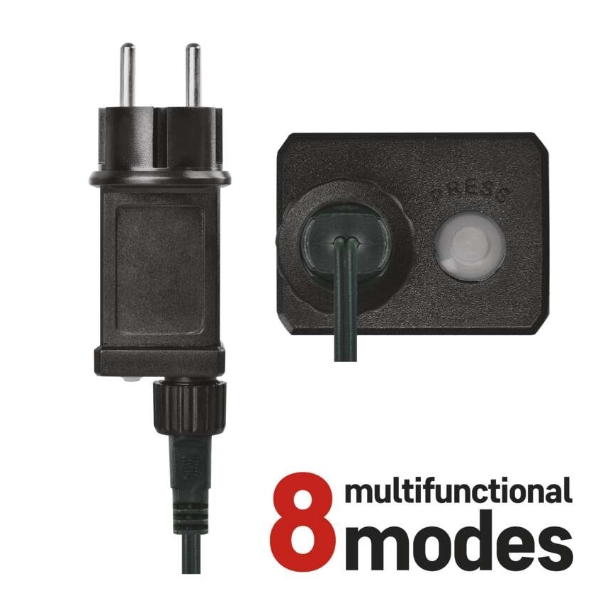 LED lauko girlianda 200 LED / 8 režimai, 8,6 m, IP44, šiltai balta