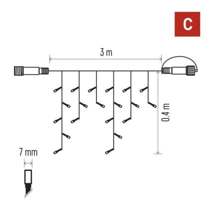 LED lauko girlianda 50xLED/3x0,4m IP44 šaltai balta