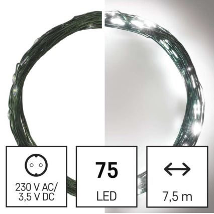 LED lauko girlianda, 75 LED, 12,5 m, IP44, šaltai balta