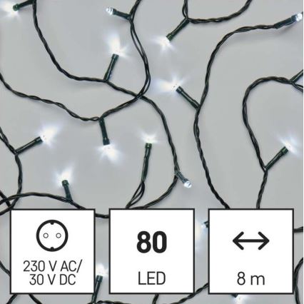 LED lauko girlianda, 80 LED, 13 m, IP44, šaltai balta