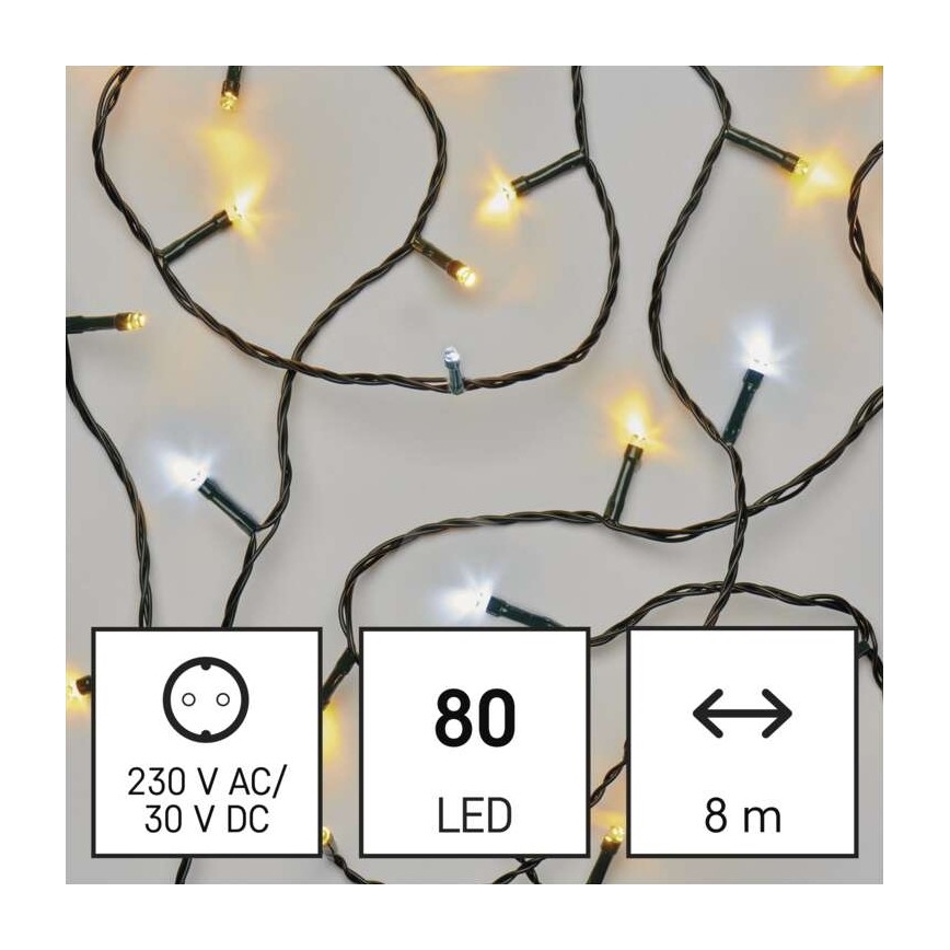 LED lauko girlianda 80 LED / 2 režimai 13 m IP44 šilta/šalta balta