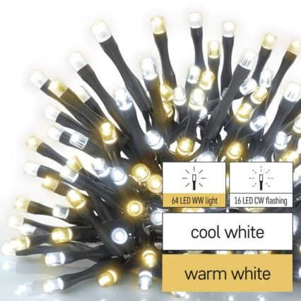 LED lauko girlianda 80 LED / 2 režimai 13 m IP44 šilta/šalta balta