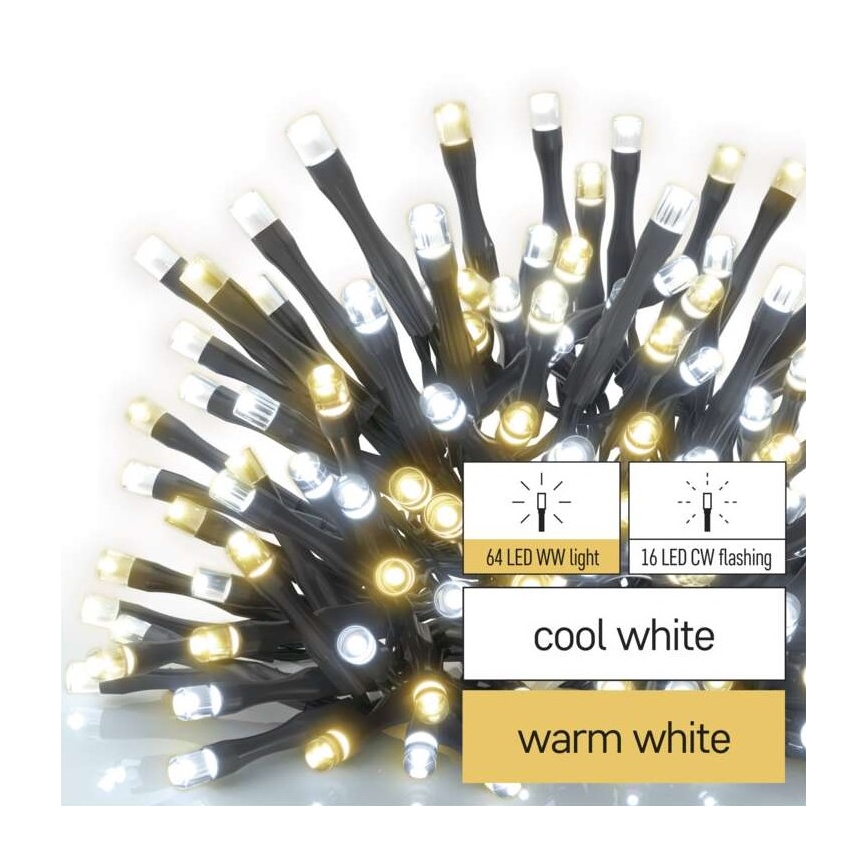 LED lauko girlianda 80 LED / 2 režimai 13 m IP44 šilta/šalta balta