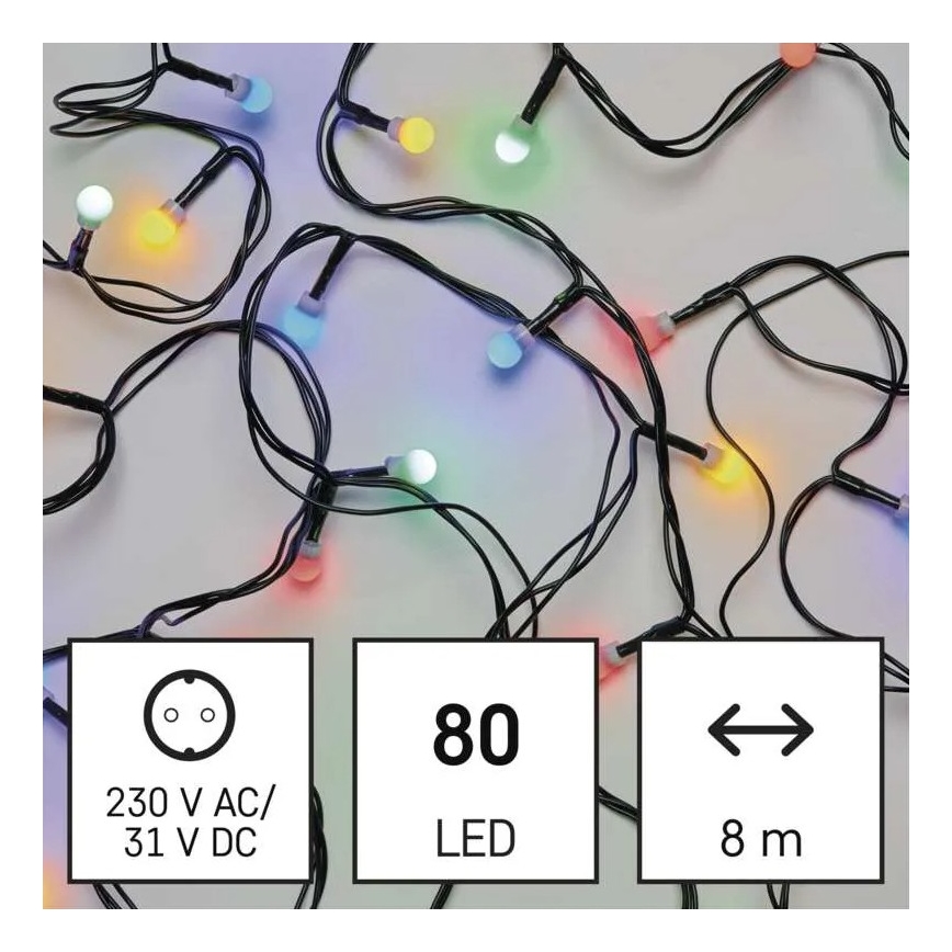 LED lauko girlianda 80 LED / 8 režimai, 13 m, daugiaspalvė, IP44