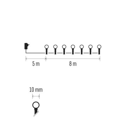 LED lauko girlianda 80 LED / 8 režimai, 13 m, daugiaspalvė, IP44