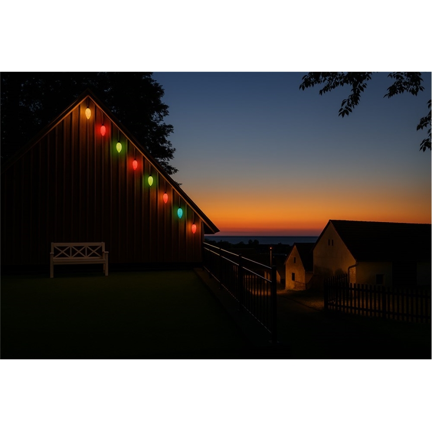 LED lauko girlianda CONE FILAMENT 20xE10 19m spalvota/šiltai balta IP44, Pagaminta ES