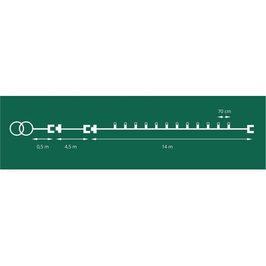 LED lauko girlianda CONE FILAMENT 20xE10 19m spalvota/šiltai balta IP44, Pagaminta ES