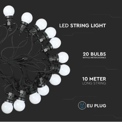 LED Lauko grandinė STRING 10m 20xLED/0,5W/24/230V 3000K IP44