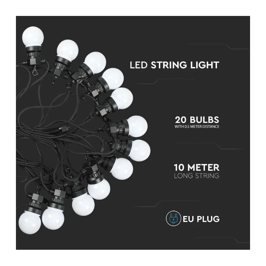 LED Lauko grandinė STRING 10m 20xLED/0,5W/24/230V 3000K IP44