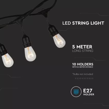 LED Lauko grandinė STRING 5m 10xE27/40W/230V IP54