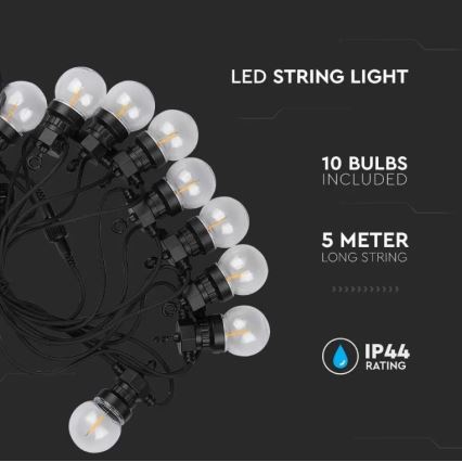 LED Lauko grandinė STRING 5m 10xLED/0,4W/24/230V 3000K IP44