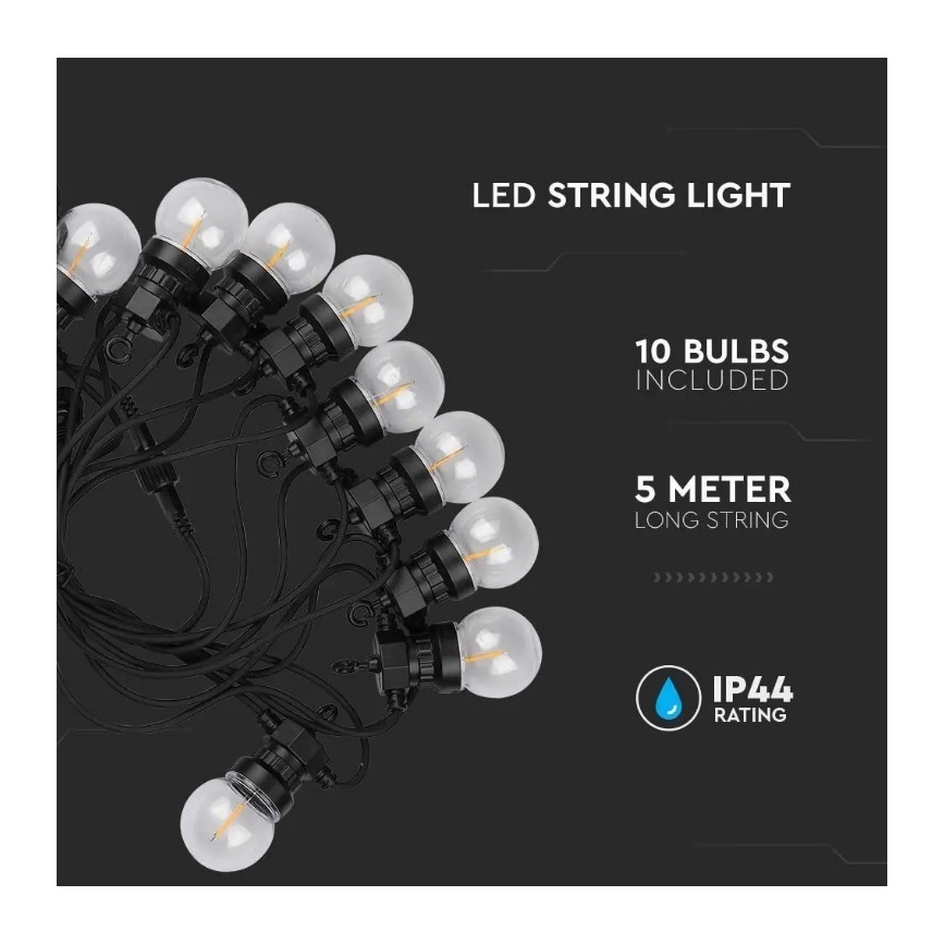 LED Lauko grandinė STRING 5m 10xLED/0,4W/24/230V 3000K IP44