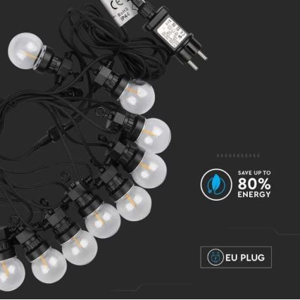 LED Lauko grandinė STRING 5m 10xLED/0,4W/24/230V 3000K IP44