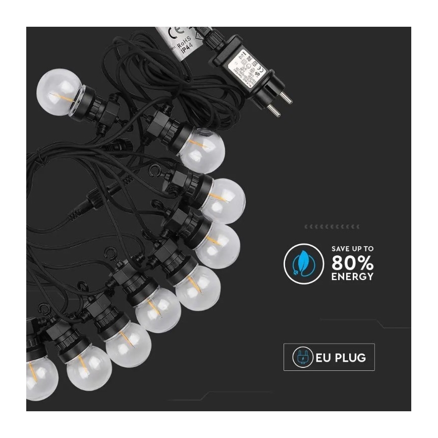 LED Lauko grandinė STRING 5m 10xLED/0,4W/24/230V 3000K IP44