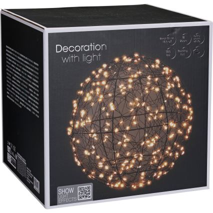 LED lauko kalėdinė dekoracija 300xLED/230V, skersmuo 25 cm, IP44, šilta balta, kamuolys/juodas