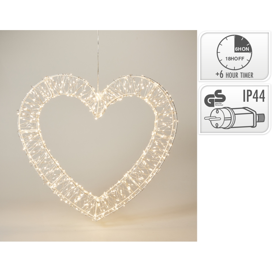 LED Lauko kalėdinė dekoracija 720xLED/6W/230V 46 cm IP44 šiltai balta širdis/balta