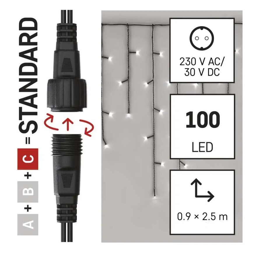 LED Lauko kalėdinė girlianda 100xLED/2,5x0,9m IP44 šaltai balta
