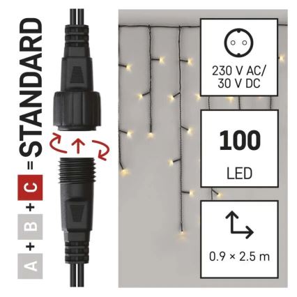LED lauko kalėdinė girlianda 100xLED/2,5x0,9m IP44 šiltai balta