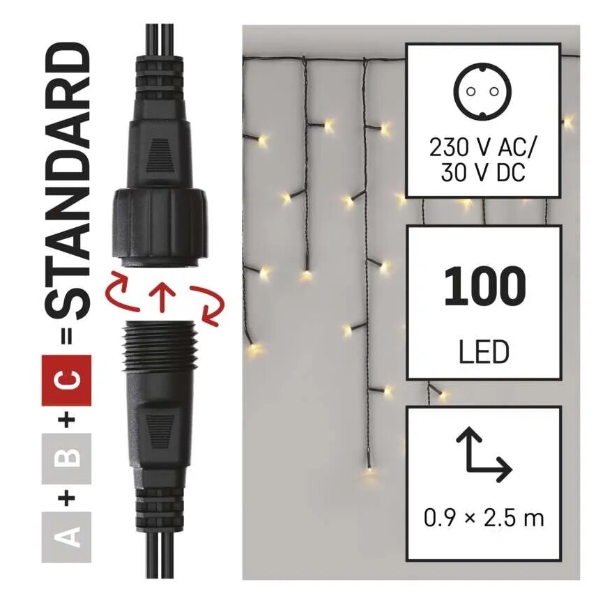 LED lauko kalėdinė girlianda 100xLED/2,5x0,9m IP44 šiltai balta