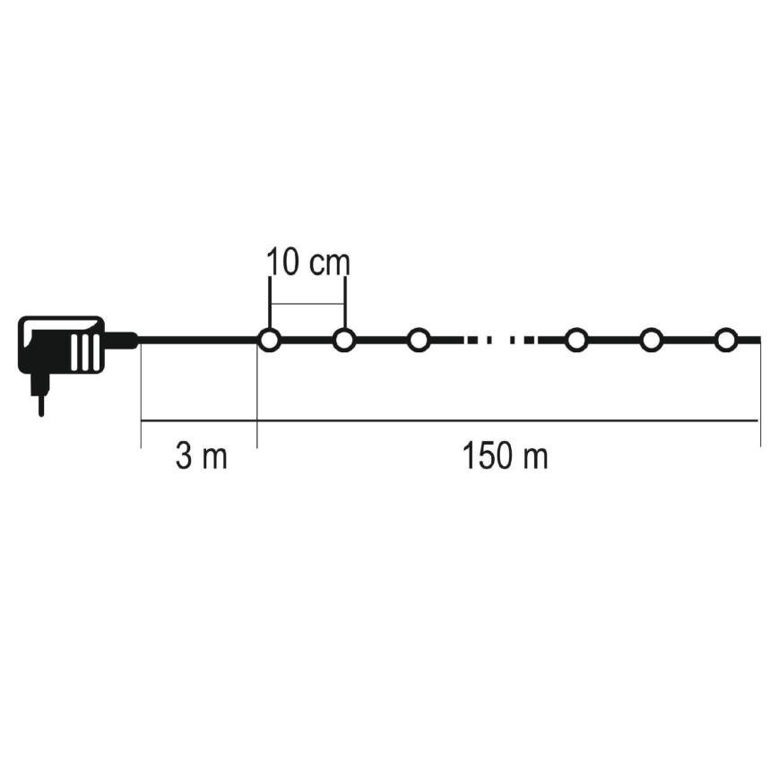 LED lauko kalėdinė girlianda 1500xLED/230V 8 funkcijų 153 m IP44 šaltai balta + su nuotoliniu pulteliu