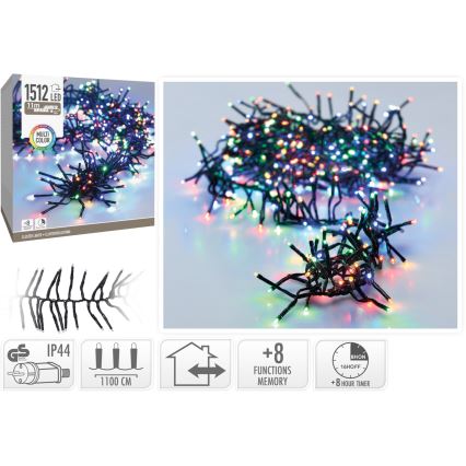 LED lauko kalėdinė girlianda 1512xLED/230V/8 funkcijų 14 m IP44 daugiaspalvė