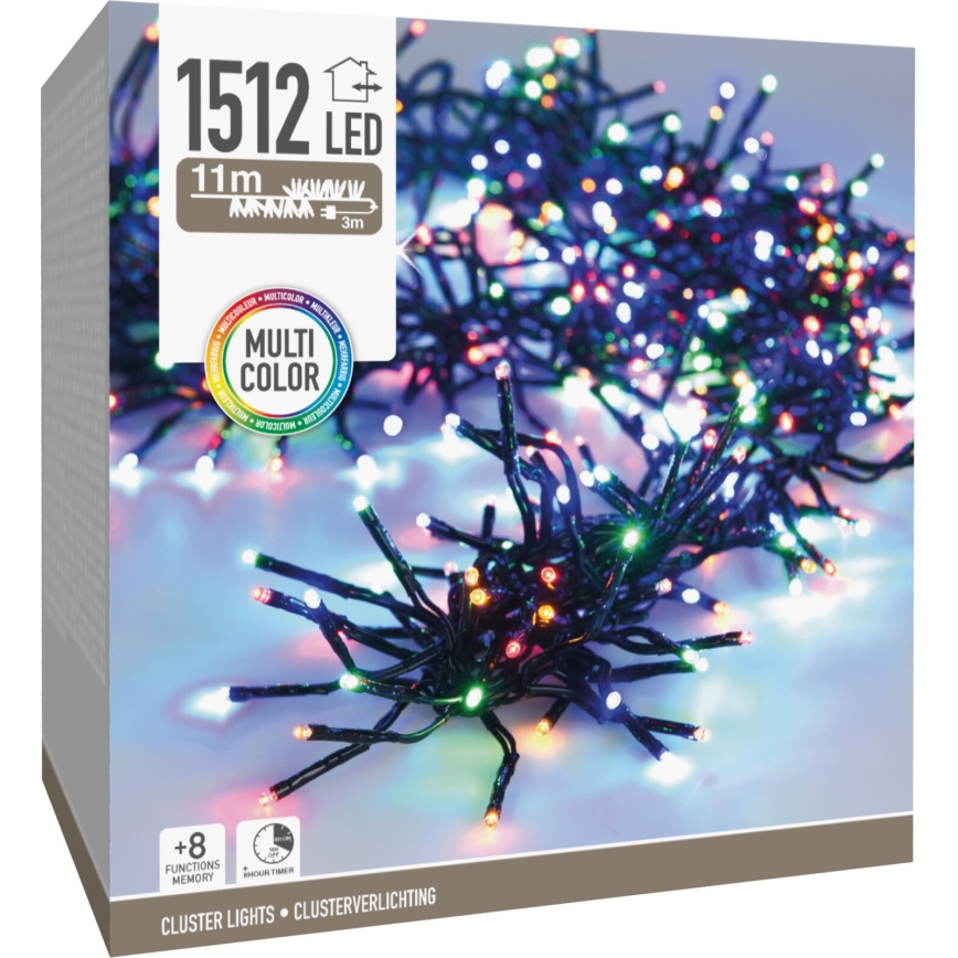 LED lauko kalėdinė girlianda 1512xLED/230V/8 funkcijų 14 m IP44 daugiaspalvė