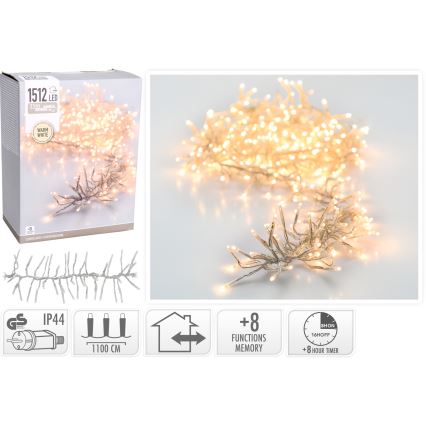 LED Lauko kalėdinė girlianda 1512xLED/230V/8 funkcijų 14 m IP44 šiltai balta