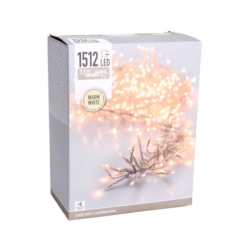 LED Lauko kalėdinė girlianda 1512xLED/230V/8 funkcijų 14 m IP44 šiltai balta