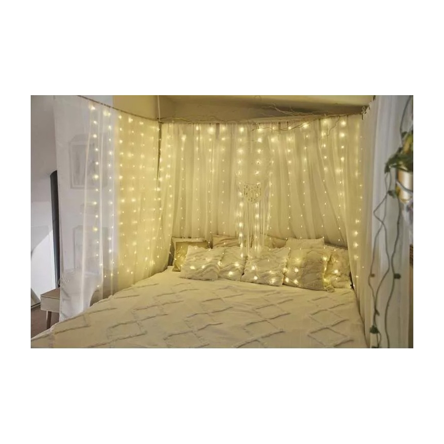 LED lauko kalėdinė girlianda, 300 LED / 8 režimai, 5,9 m, IP44, šiltai balta