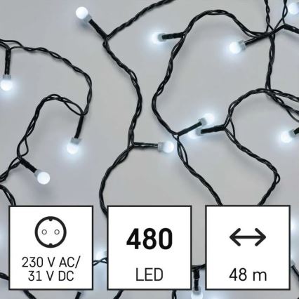 LED lauko kalėdinė girlianda 480 LED/8 funkcijų 53 m šaltai balta IP44