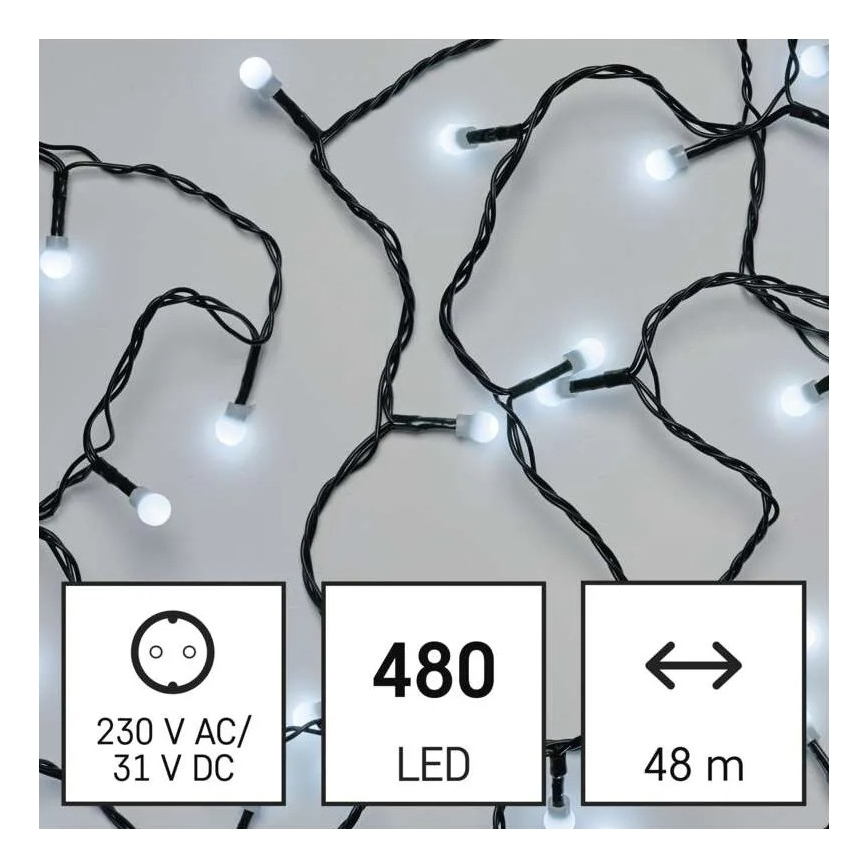 LED lauko kalėdinė girlianda 480 LED/8 funkcijų 53 m šaltai balta IP44