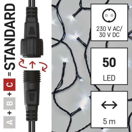 LED lauko kalėdinė girlianda 50xLED/5m IP44 šaltai balta