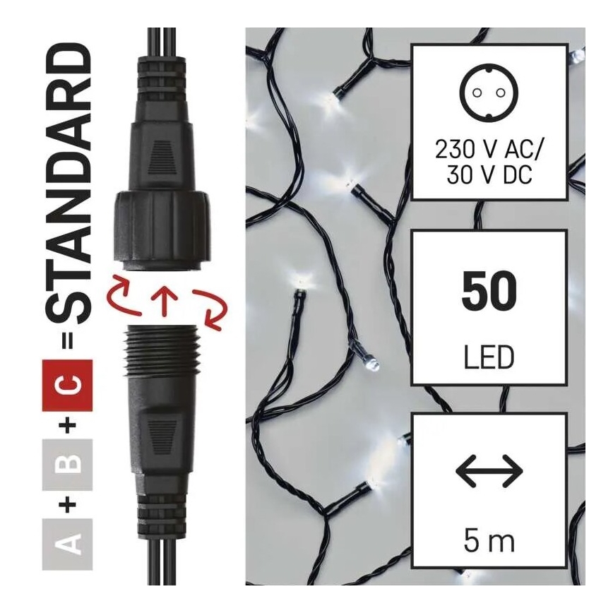 LED lauko kalėdinė girlianda 50xLED/5m IP44 šaltai balta