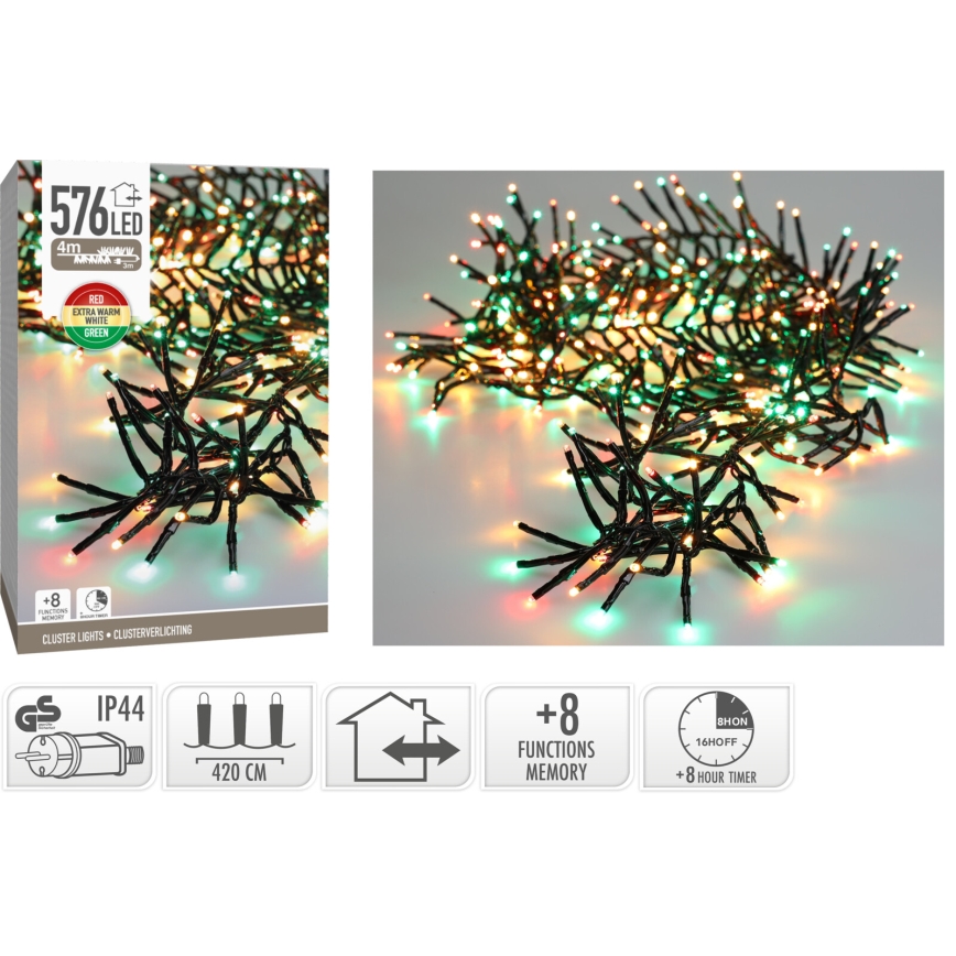 LED lauko kalėdinė girlianda 576xLED/230V/8 funkcijų 7,2 m IP44 daugiaspalvė