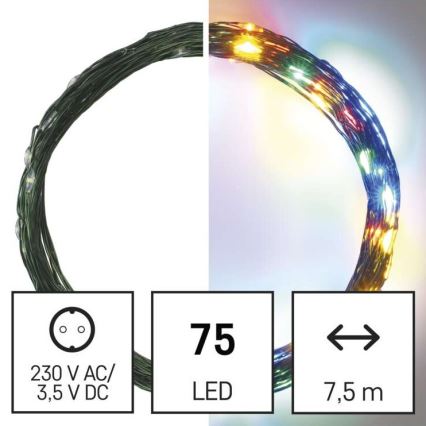 LED lauko kalėdinė girlianda 75xLED/12,5m IP44 daugiaspalvė
