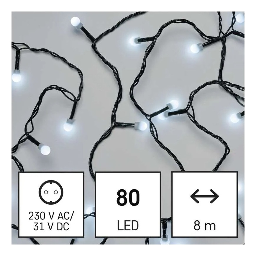 LED lauko kalėdinė girlianda 80xLED/8 funkcijų 13m šaltai balta IP44