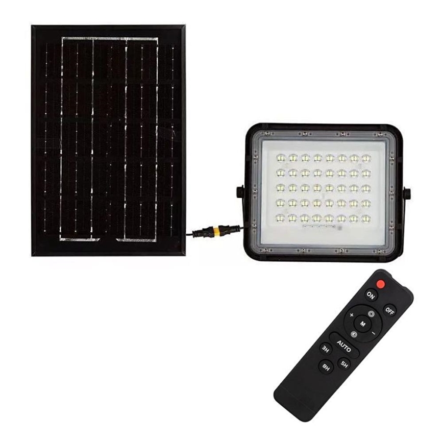 LED Lauko pritemdomas saulės Prožektoriaus šviestuvas LED/6W/3,2V IP65 6400K 5000 mAh juoda + nuotolinio valdymo pultas