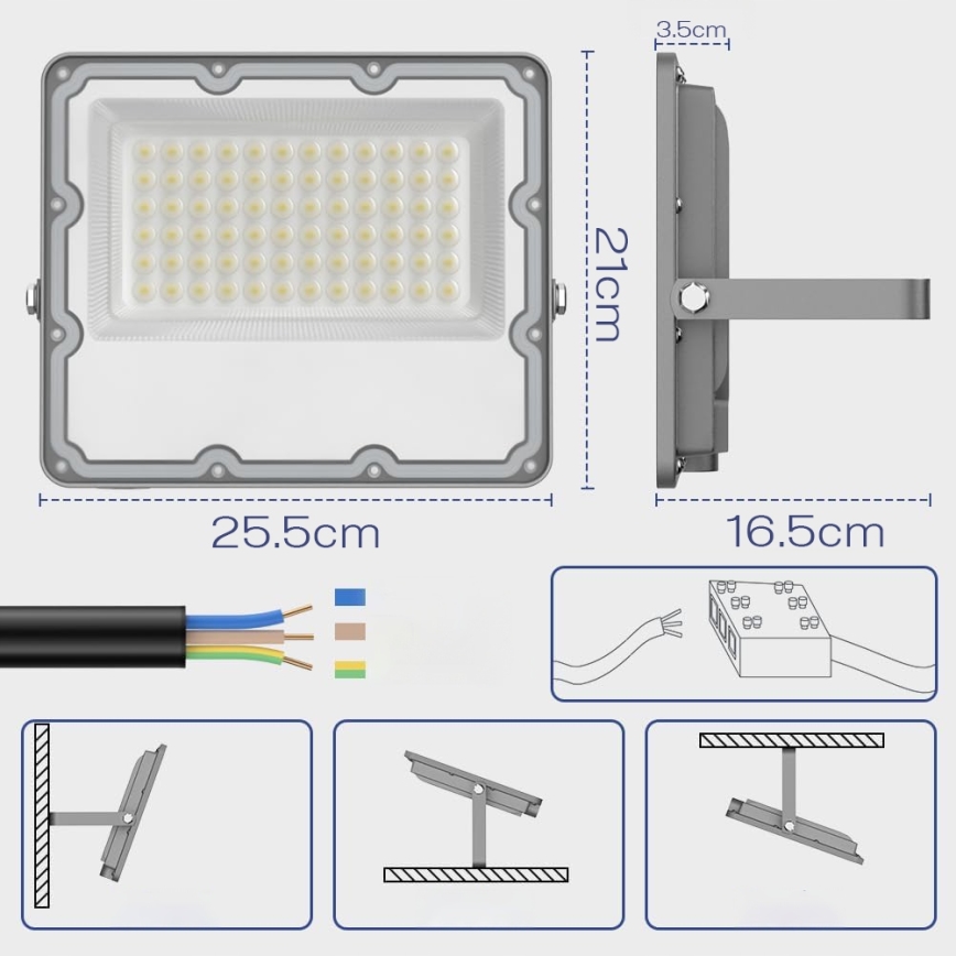 LED Lauko prožektorius LED/100W/230V 4500K IP65 pilkas