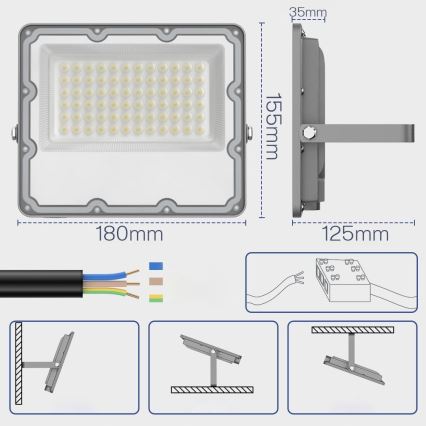 LED Lauko prožektorius LED/50W/230V 4500K IP65 pilkas