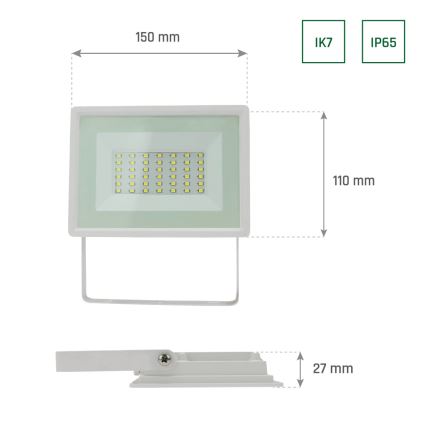 LED lauko prožektorius NOCTIS LUX 3 LED/30W/230V 3000K IP65 balta