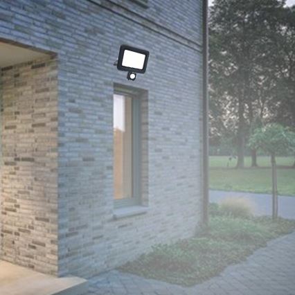 LED Lauko prožektorius su jutikliu LED/50W/230V 4000K IP44 juoda