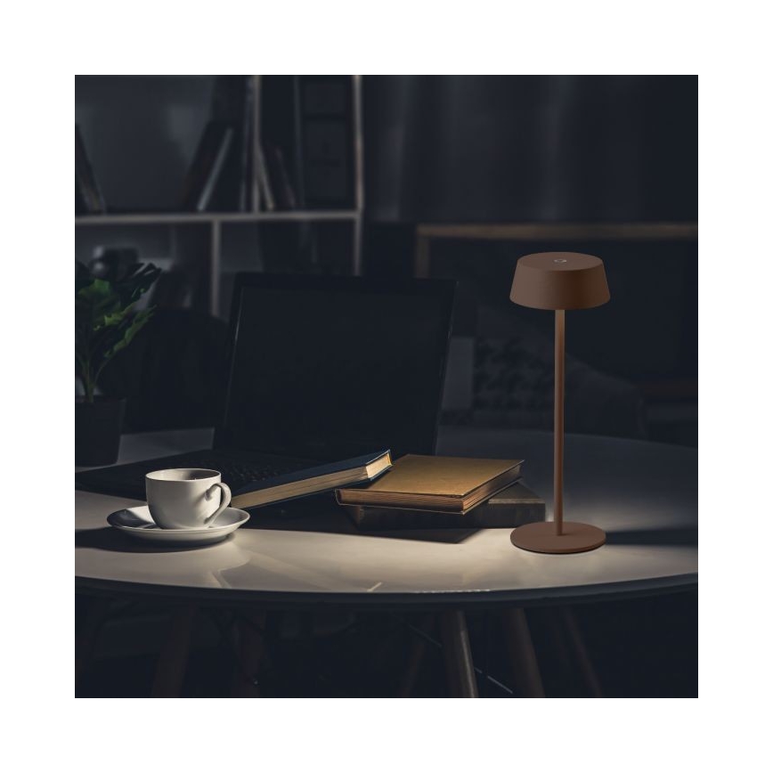 LED Lauko reguliuojamas jutiklinis įkraunamas stalinis šviestuvas LED/2W/5V 4400 mAh IP54 rudas