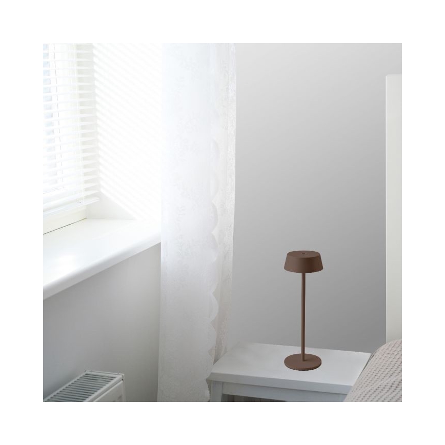 LED Lauko reguliuojamas jutiklinis įkraunamas stalinis šviestuvas LED/2W/5V 4400 mAh IP54 rudas