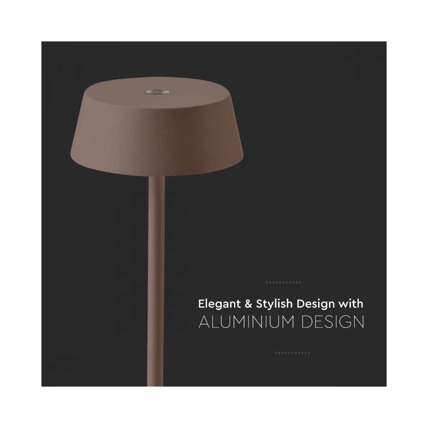 LED Lauko reguliuojamas jutiklinis įkraunamas stalinis šviestuvas LED/2W/5V 4400 mAh IP54 rudas