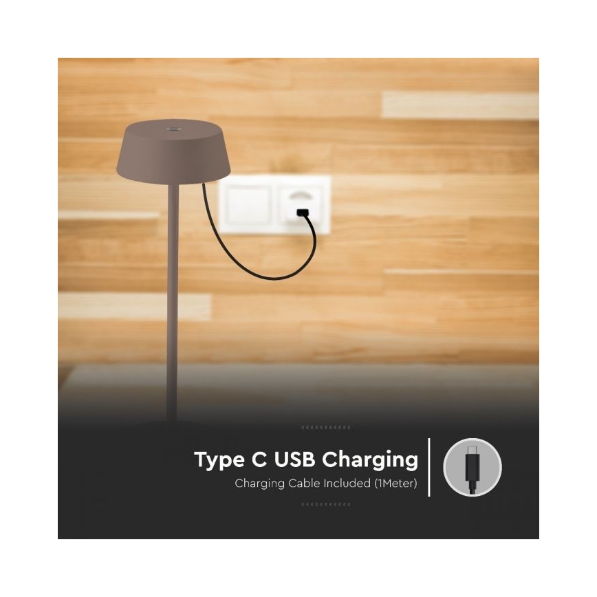 LED Lauko reguliuojamas jutiklinis įkraunamas stalinis šviestuvas LED/2W/5V 4400 mAh IP54 rudas