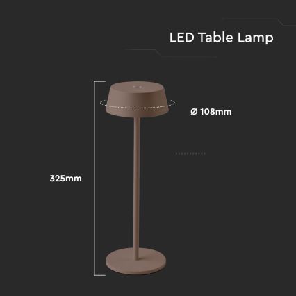 LED Lauko reguliuojamas jutiklinis įkraunamas stalinis šviestuvas LED/2W/5V 4400 mAh IP54 rudas